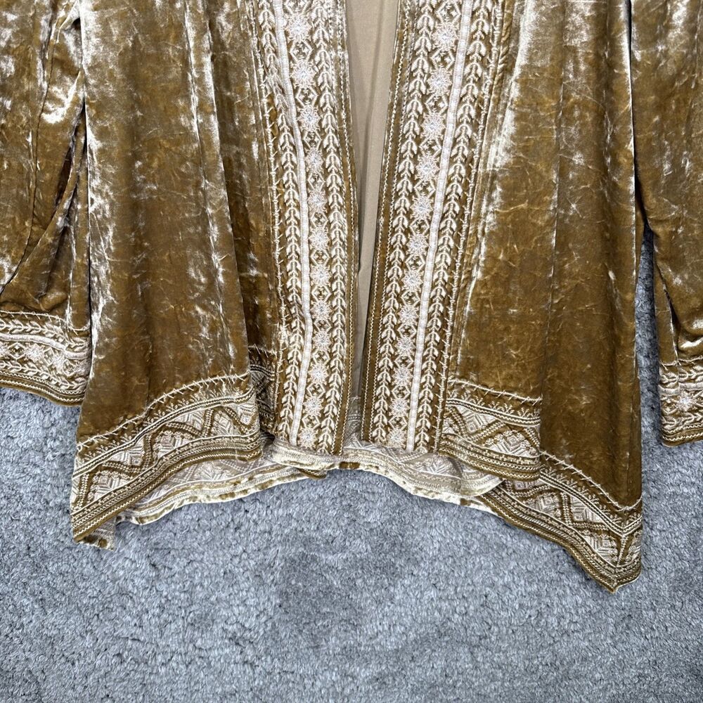 Andree By Unit Gold Velvet Embroidered Open Cardigan Waterfall Medium Boho - Picture 3 of 10